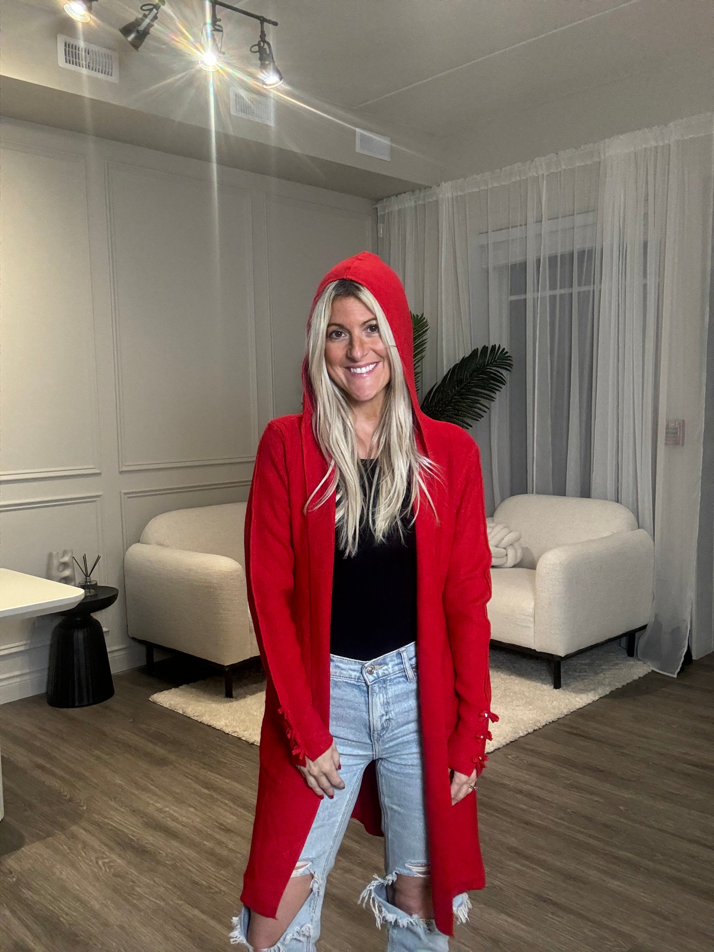 Sweet Trinity Red Sparkle Details Cardigan